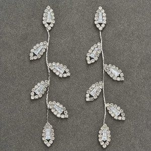 Vine Leaves Rhinestone CZ Pave Crystal Silver Leaf Earrings Bridal Formal New